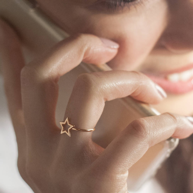 Sterling Silver Dainty Wish Star Frame Stacking Ring