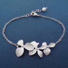 Dainty Jewelry Sterling Silver Orchid Flower Bracelet for Wedding