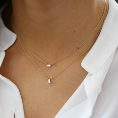 Dainty Sterling Silver Mini Baguette Cubic Zirconia Necklace