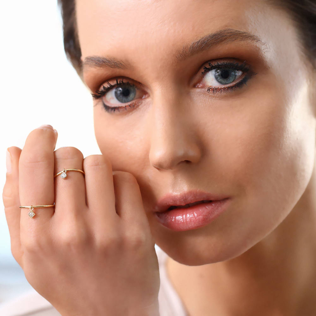 Sterling Silver Solitaire Thin Dangling Charm Stacking Ring