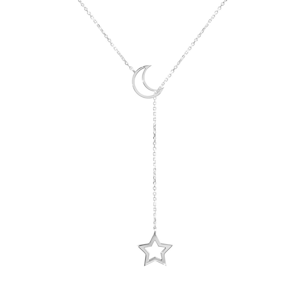 Sterling Silver Rose Gold Moon and Star Celestial Lariat Necklace