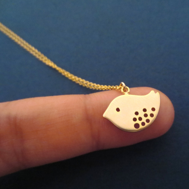 Animal Jewelry Sterling Silver 14K Yellow Gold Bird Necklace