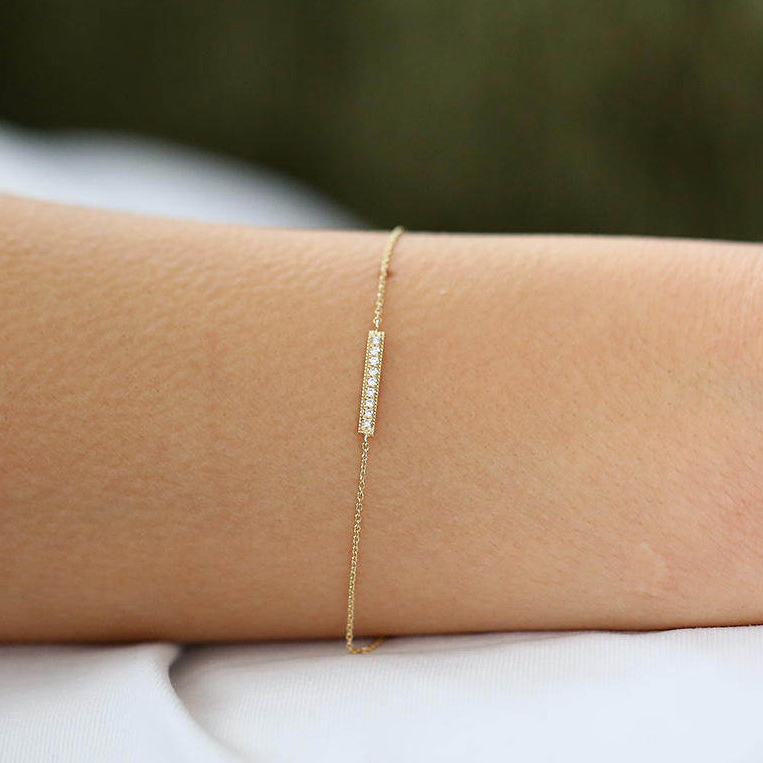 Dainty Sterling Silver Pave Set Cubic Zirconia Mini Bar Bracelet