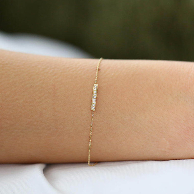 Dainty Sterling Silver Pave Set Cubic Zirconia Mini Bar Bracelet