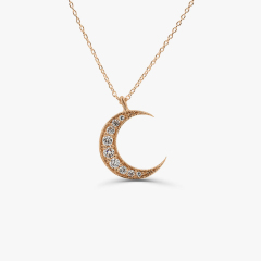 Sterling Silver Mini Crescent Moon Necklace Cubic Zirconia Double Horn Necklace