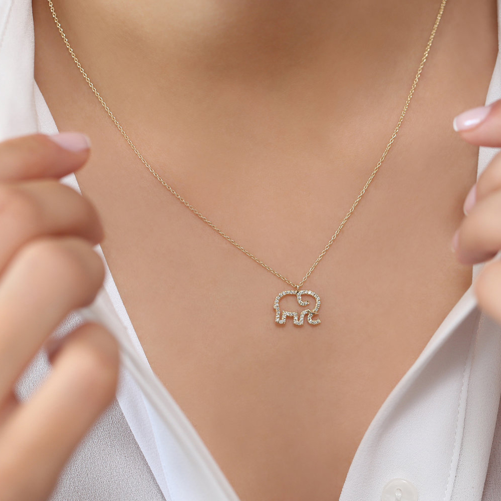 Animal Necklace Sterling Silver CZ Baby Elephant Lucky Charm Necklace