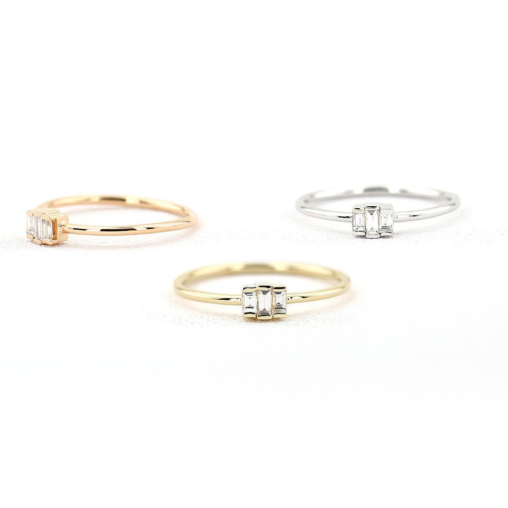 Sterling Silver Trio Baguette Cubic Zirconia Thin Ring Wholesale