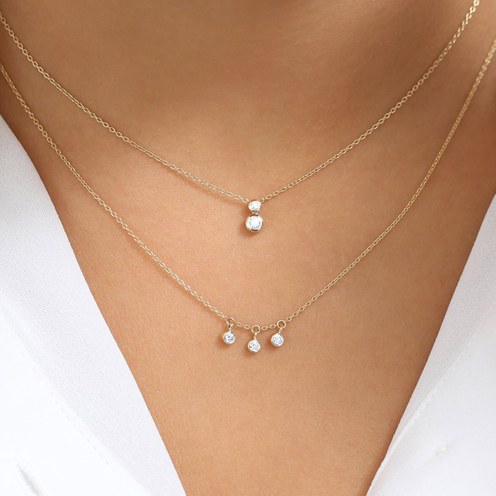 Dainty Sterling Silver 3 Dangling CZ Layering Everyday Choker Necklace