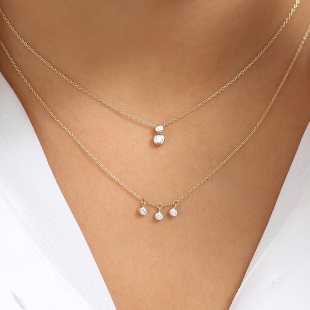 Dainty Sterling Silver 3 Dangling CZ Layering Everyday Choker Necklace