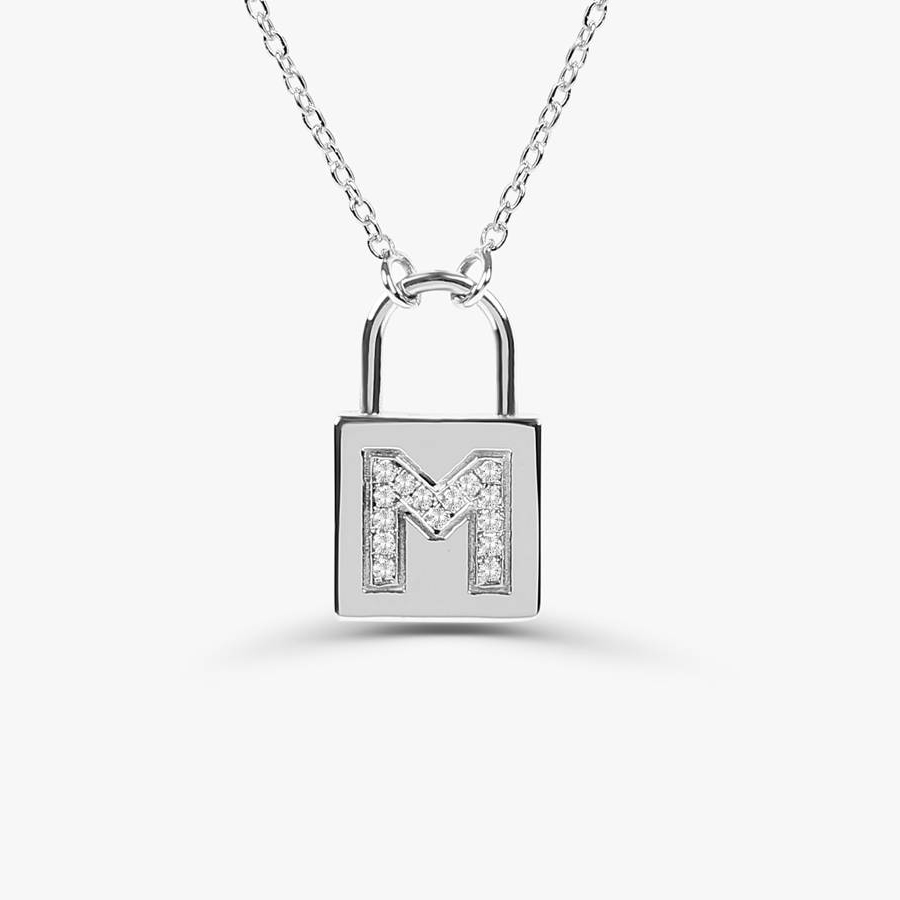 Delicate Sterling Silver Cubic Zirconia Initial Padlock Necklace