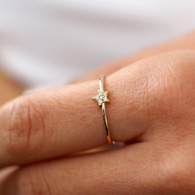Sterling Silver Micro Pave Setting Cubic Zirconia Mini Star Stackable Ring