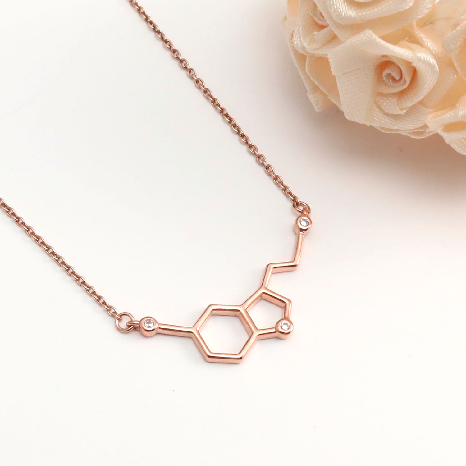 Mood Boosting Jewelry 925 Silver Molecule Serotonin Necklace in Happiness
