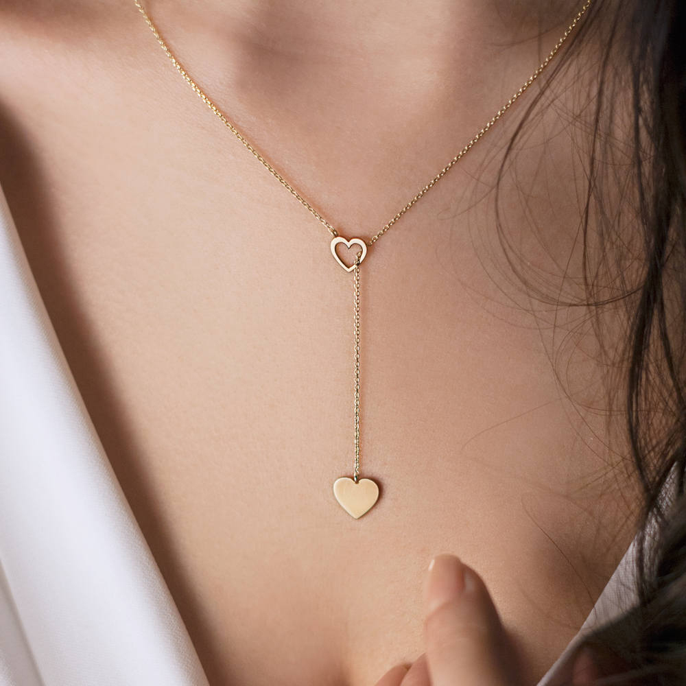 Landou Jewelry High Polish Sterling Silver Double Heart Lariat Necklace