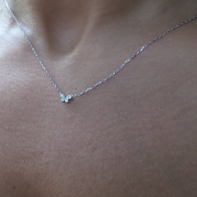 Tiny Design Sterling Silver Pave Set CZ Mini Butterfly Necklace