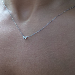 Tiny Design Sterling Silver Pave Set CZ Mini Butterfly Necklace