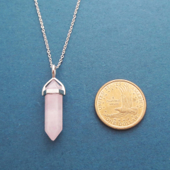 Europe Jewelry Sterling Silver Natural Rose Quartz Gemstone Bar Necklace