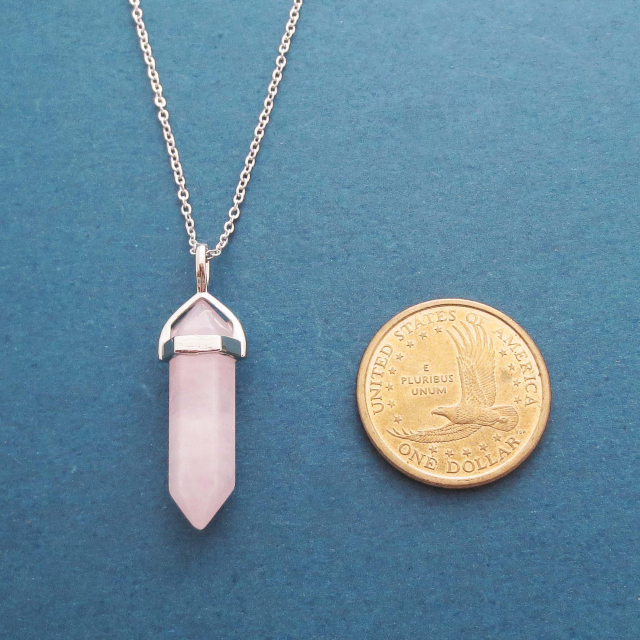 Europe Jewelry Sterling Silver Natural Rose Quartz Gemstone Bar Necklace