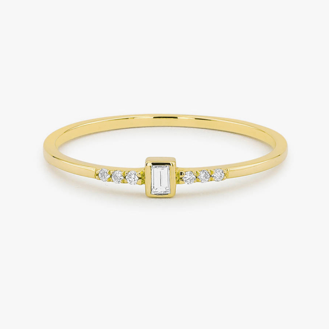 Fashion Sterling Silver Baguette Cubic Zirconia Thin Ring