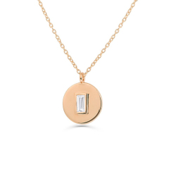 Delicate Sterling Silver Baguette Cubic Zirconia Round Disc Pendant Necklace