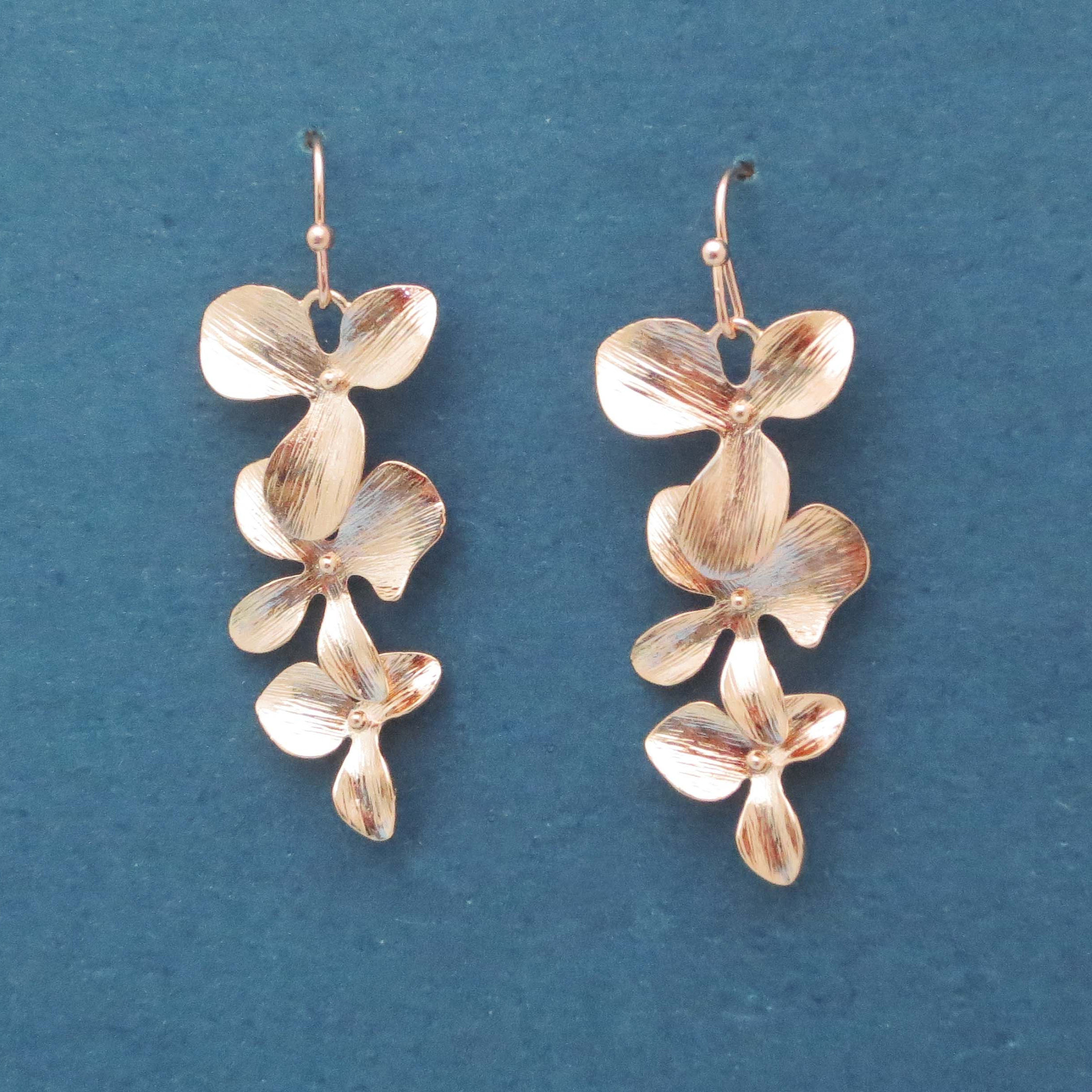 Beautiful Sterling Silver Rose Gold Orchid Flower Earrings for Wedding