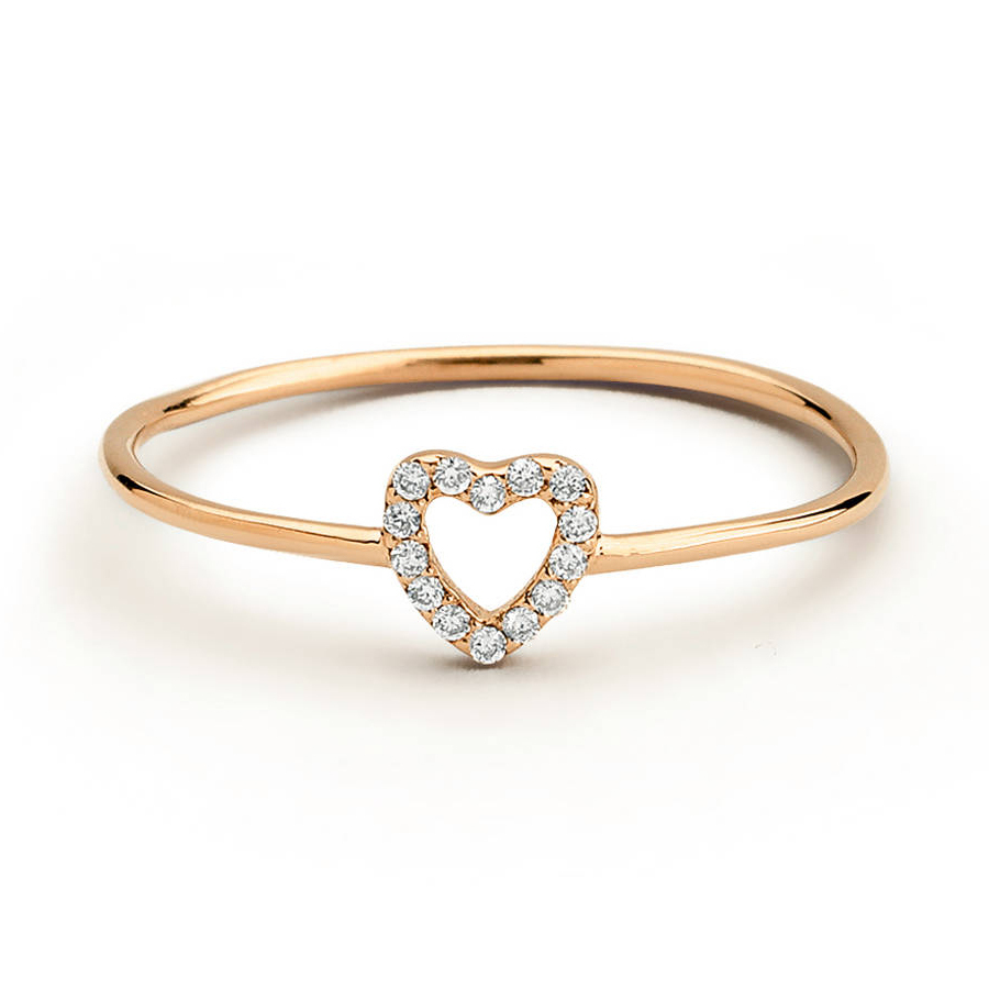 Sterling Silver Cubic Zirconia Minimal Love Heart Thin Ring
