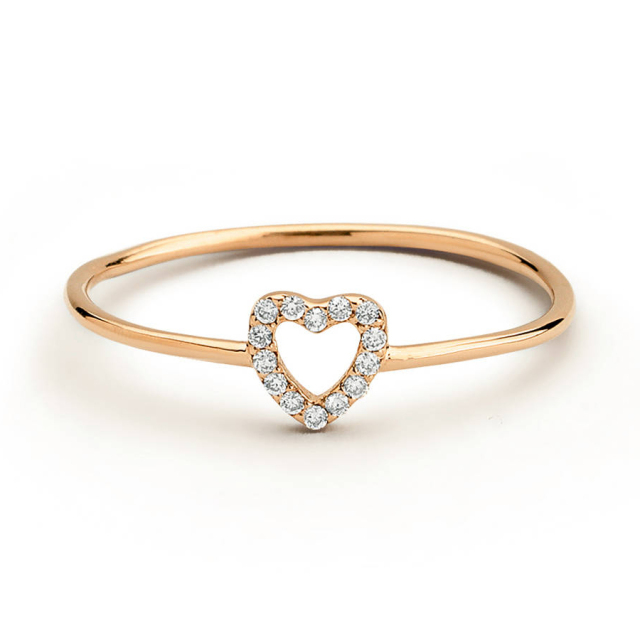 Sterling Silver Cubic Zirconia Minimal Love Heart Thin Ring