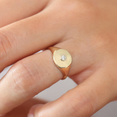 Cubic Zirconia Bezel Set Pinky Signet Ring Promise Ring