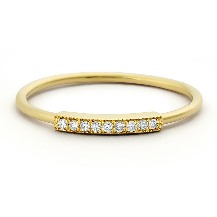 Sterling Silver Micro Pave Bar Thin Wedding Band Ring