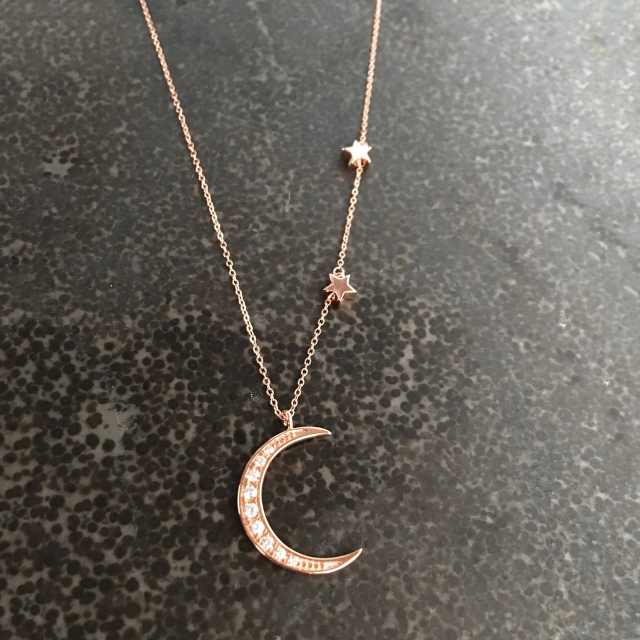 Sterling Silver Rose Gold Dainty Crescent Moon and Satr Necklace