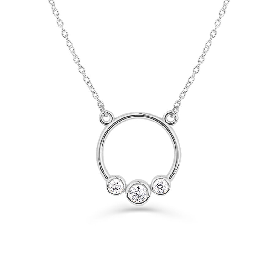 Sterling Silver Graduated Trio Bezel Cubic Zirconia Circle Necklace