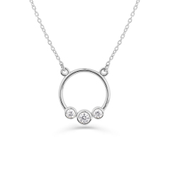 Sterling Silver Graduated Trio Bezel Cubic Zirconia Circle Necklace