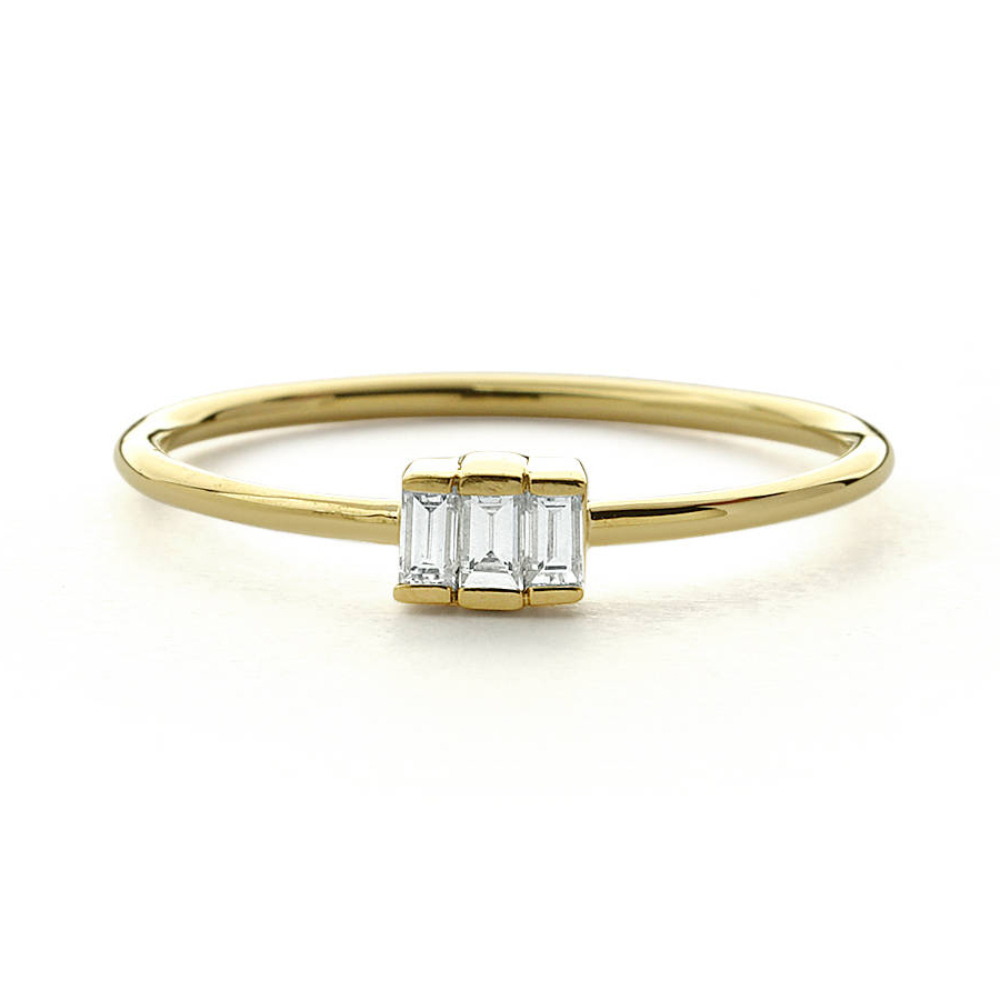 Sterling Silver Trio Baguette Cubic Zirconia Thin Ring Wholesale