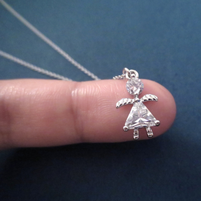Cute Design Sterling Silver Cubic Zirconia Angel Necklac for Girls