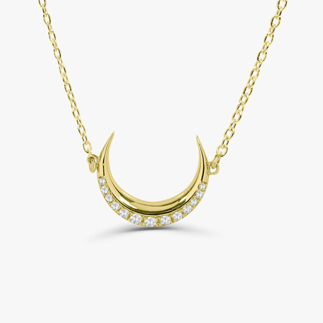 Delicate Sterling Silver Cubic Zirconia Crescent Moon Choker Necklace