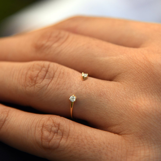 Sterling Silver Dual CZ Open Design Promise Stackable Ring