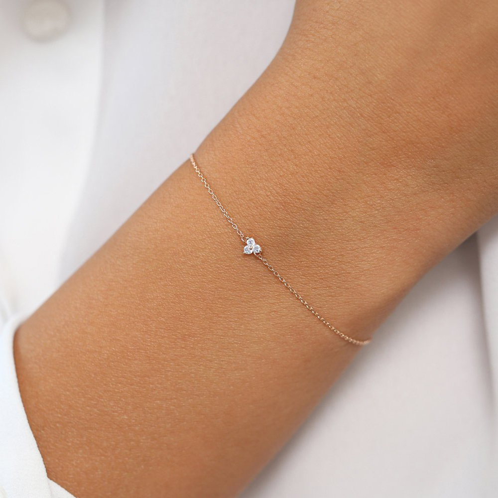 Sterling Silver Round Cut CZ Trio Clucter Floating Bracelet for Women
