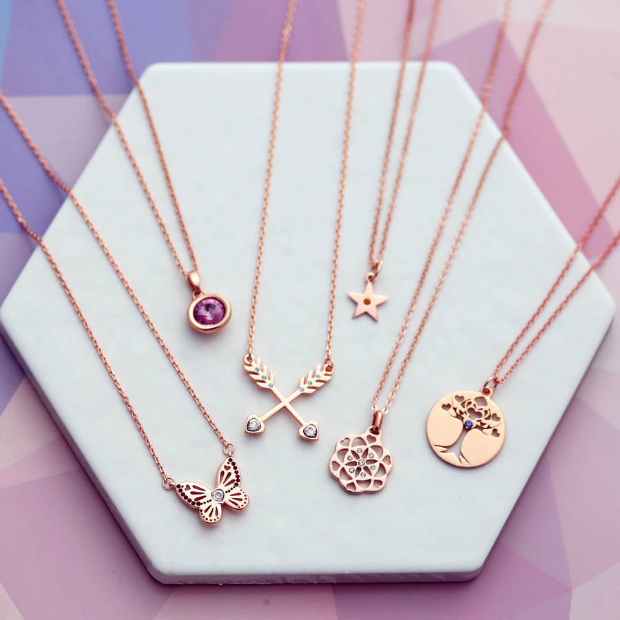Fashionable 925 Sterling Silver Rose Gold Necklace Charm Selection