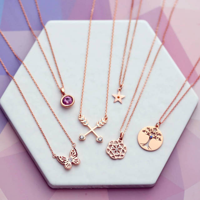 Fashionable 925 Sterling Silver Rose Gold Necklace Charm Selection