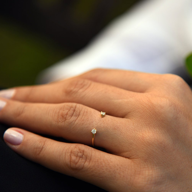 Sterling Silver Dual CZ Open Design Promise Stackable Ring
