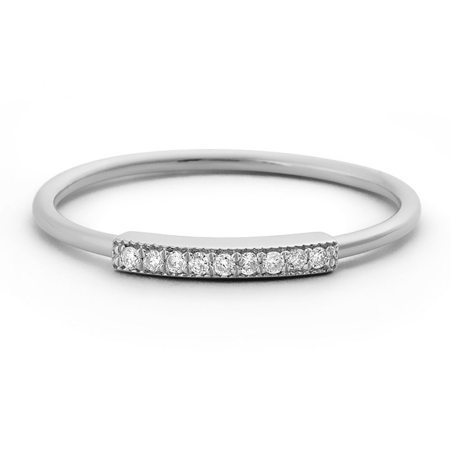 Sterling Silver Micro Pave Bar Thin Wedding Band Ring