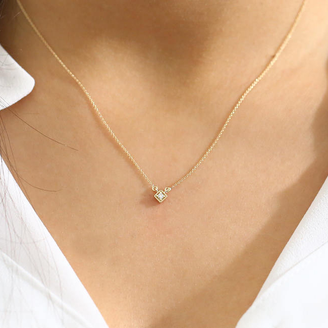 Dainty Sterling Silver Micro Prong Setting Single CZ Minimal Necklace