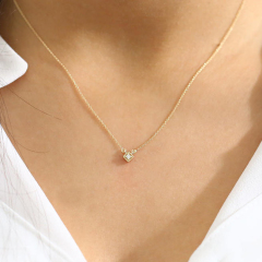 Dainty Sterling Silver Micro Prong Setting Single CZ Minimal Necklace