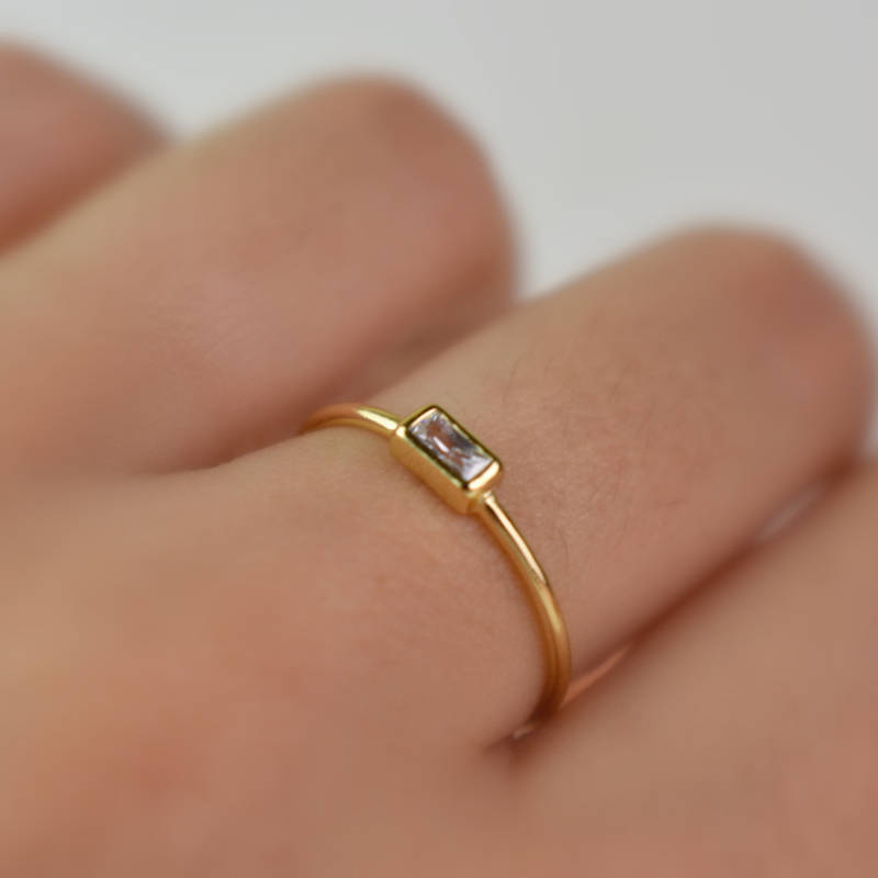 Dainty Baguette Cubic Zirconia Engagement Ring in Sterling Silver