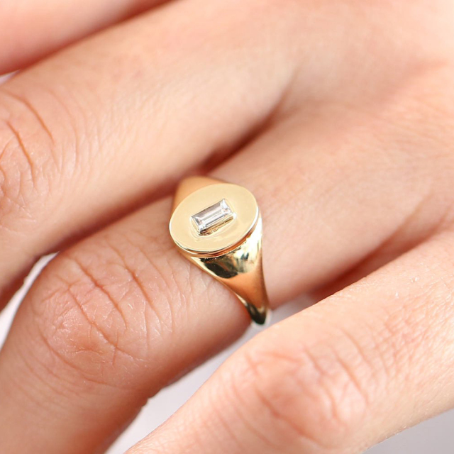 Sterling Silver Signet Ring Bezel Set Baguette Pinky Ring