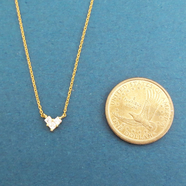 14K Yellow Gold Plated Sterling Silver Cubic Zirconia Tiny Heart Necklace
