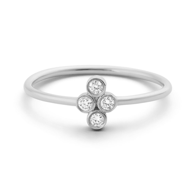 Simple Design Sterling Silver Dainty Four Stone Bezel Setting CZ Ring