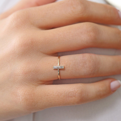 Fine Jewelry Sterling Silver Baguette Cubic Zirconia Dainty Bar Ring