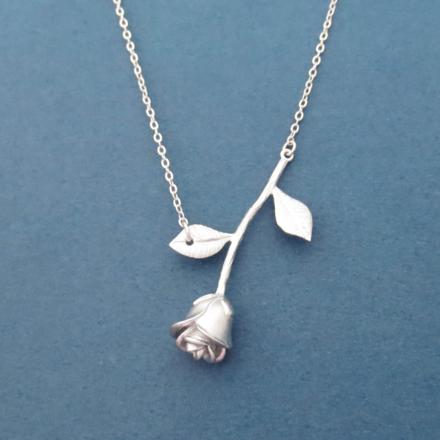 Beautiful Sterling Silver Rose Flower Necklace Gift Jewelry