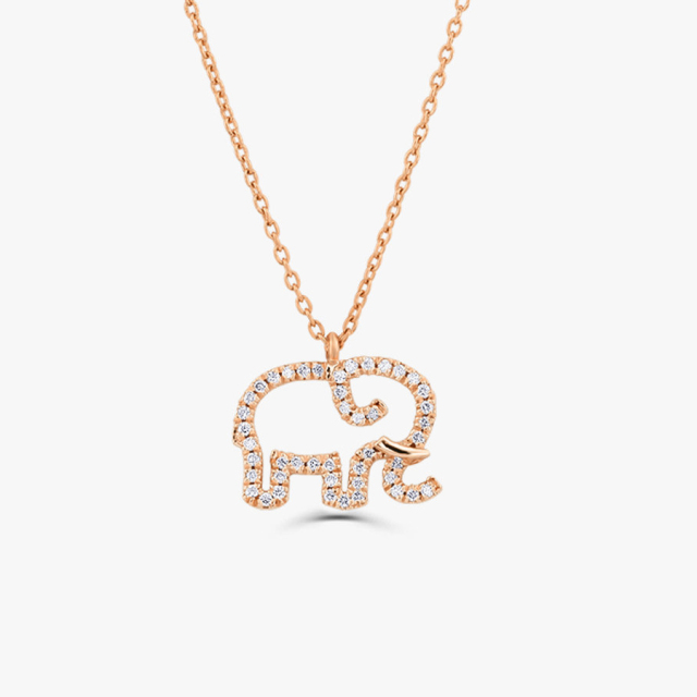 Animal Necklace Sterling Silver CZ Baby Elephant Lucky Charm Necklace