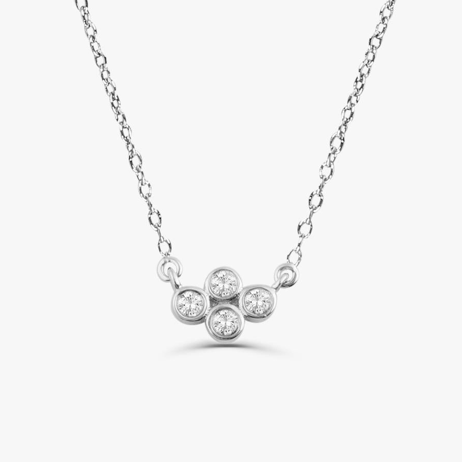 Sterling Silver Four Stone Cubic Zirconia Cluster Dainty Necklace